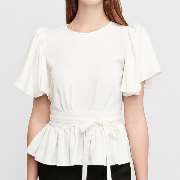 Express Tops - NWT Express White/Cream Peplum Flowy Sleeve Blouse